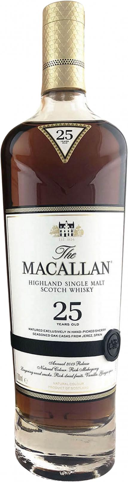 2019 Macallan Sherry Oak 25 Year Old Single Malt Scotch Whisky 750ml