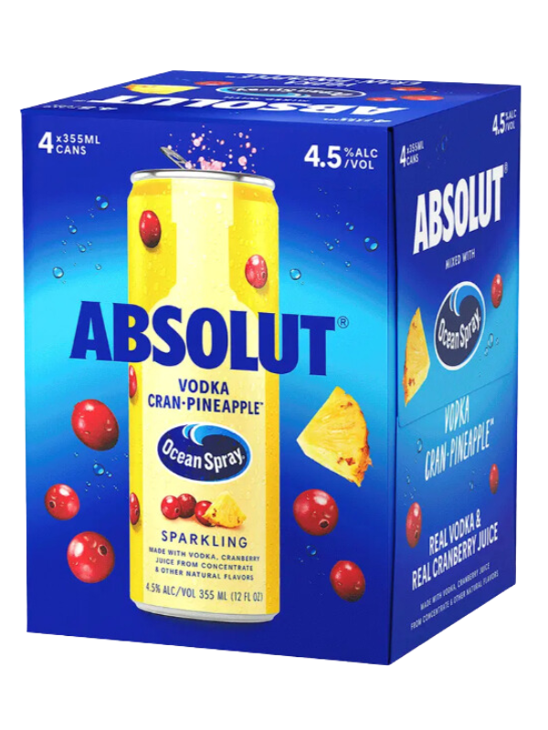 Absolut & Ocean Spray Cran Pineapple Vodka Cocktail 12-Oz Can 4-Pack