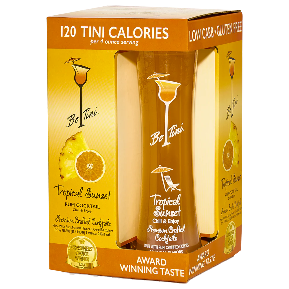 Be Tini Tropical Sunset Rum Cocktail 200ml Bottle 4-Pack