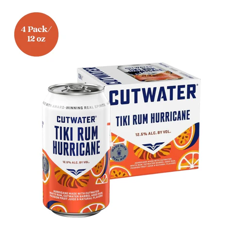 Cutwater Spirits Tiki Rum Hurricane Cocktail 12-Oz Can 4-Pack