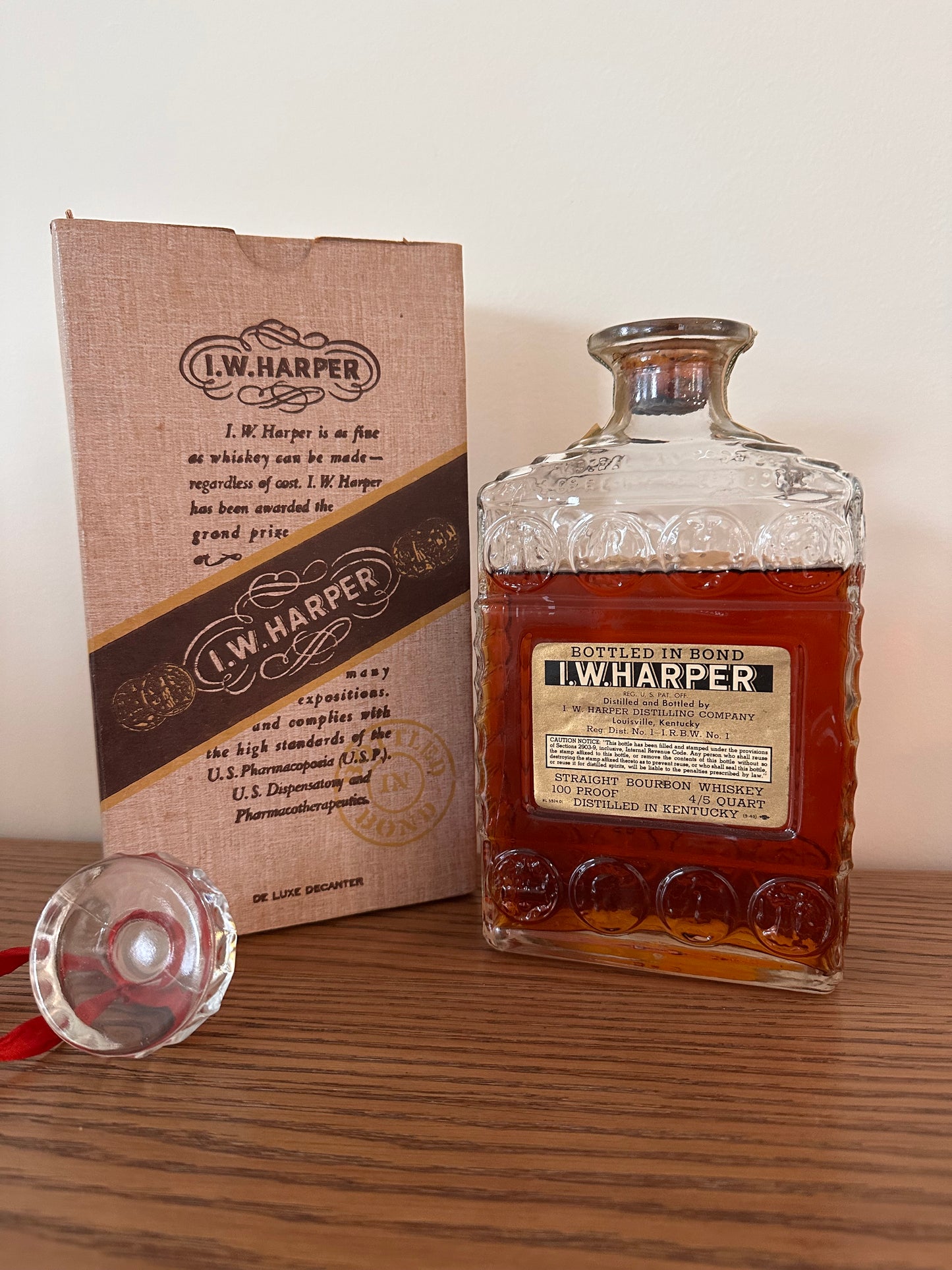 IW Harper Bottled in Bond Kentucky Bourbon Decanter Distilled 1946 Bottled 1950 4/5 Quart