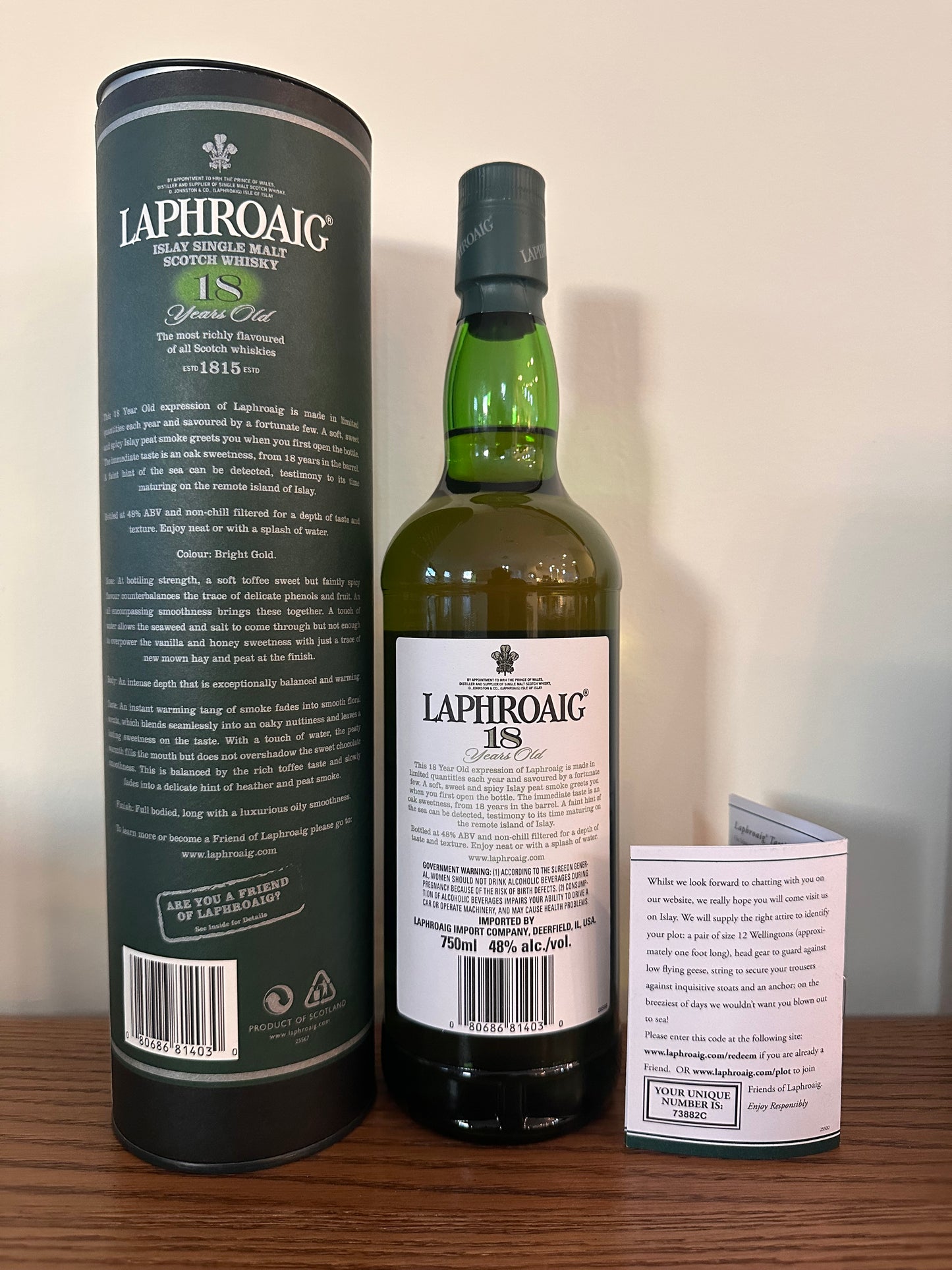 Laphroaig 18 Year Old 2009 - 2013 Green Tube 750ml