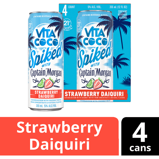 Vita Coco Spiked with Captain Morgan Strawberry Daiquiri Hard Seltzer 355ml Can 4-Pack