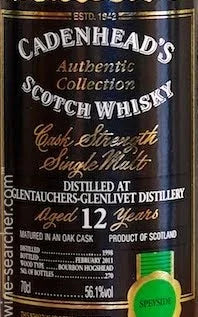 Cadenhead's Authentic Collection Glentauchers  Glenlivet 12 Year Old 131.2 Proof Single Malt Scotch Whisky 750ml