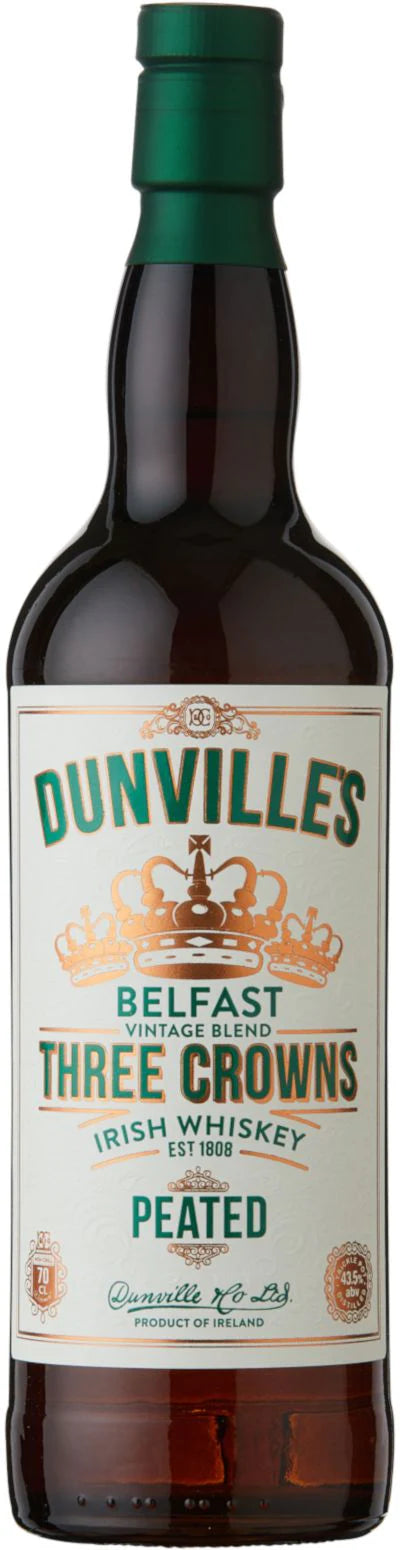 Dunville's Irish Whiskey Belfast Vintage Blend Three Crowns Peated Irish Whiske 700ml