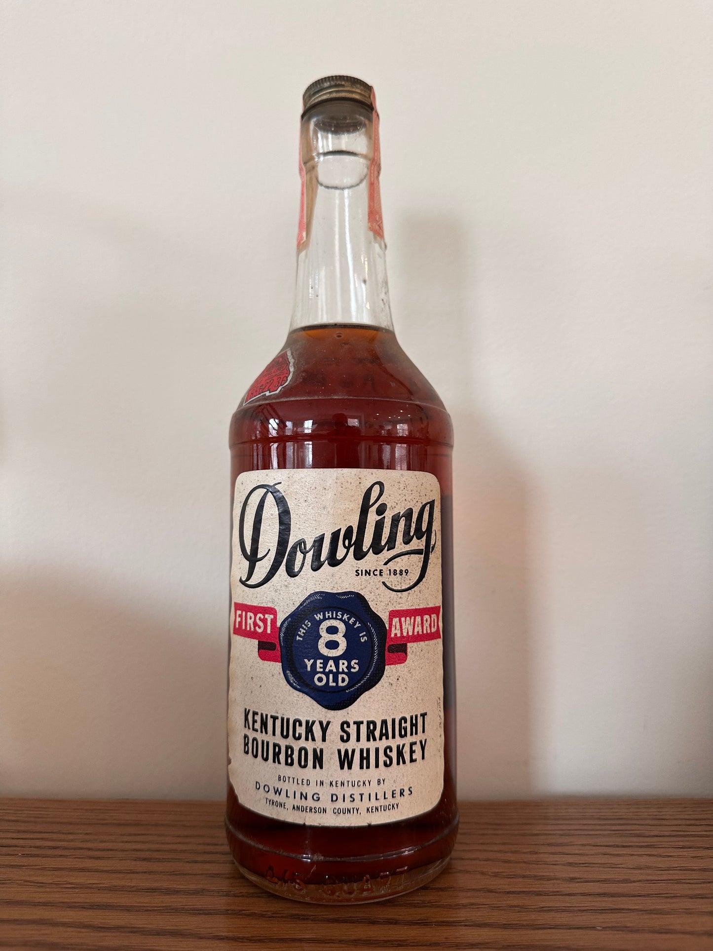 1959 Dowling Kentucky Straight Bourbon Whiskey 8 Year 4/5 Quart