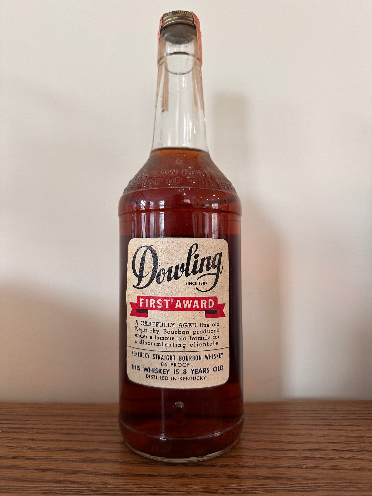 1959 Dowling Kentucky Straight Bourbon Whiskey 8 Year 4/5 Quart