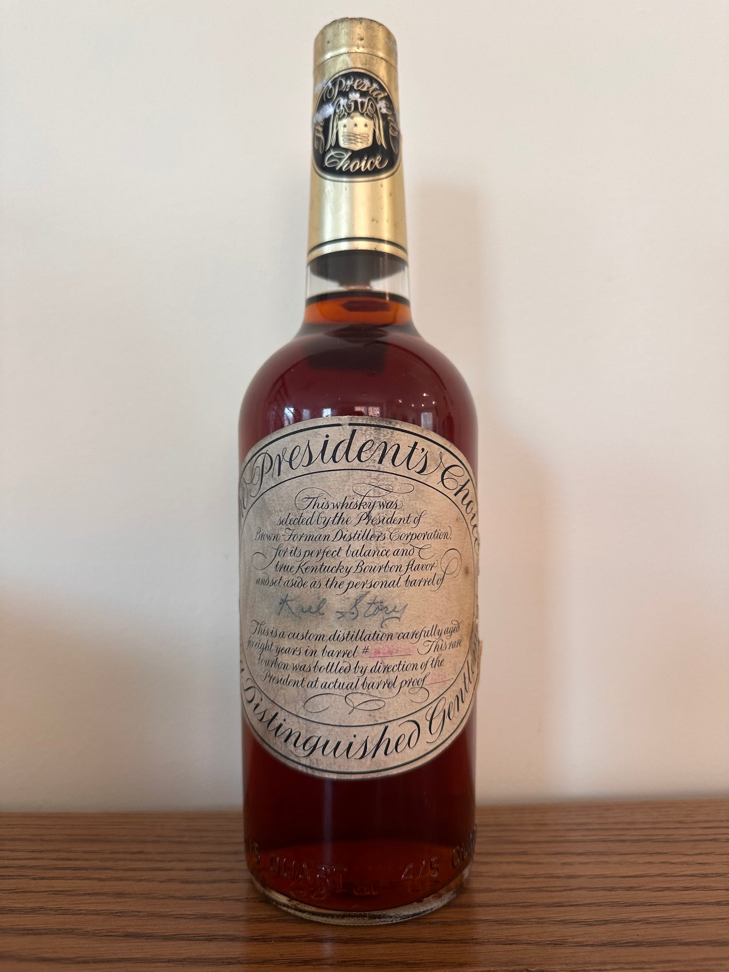 1969 President's Choice 8 Year Old Private Barrel Select Kentucky Bourbon Whiskey 750ml