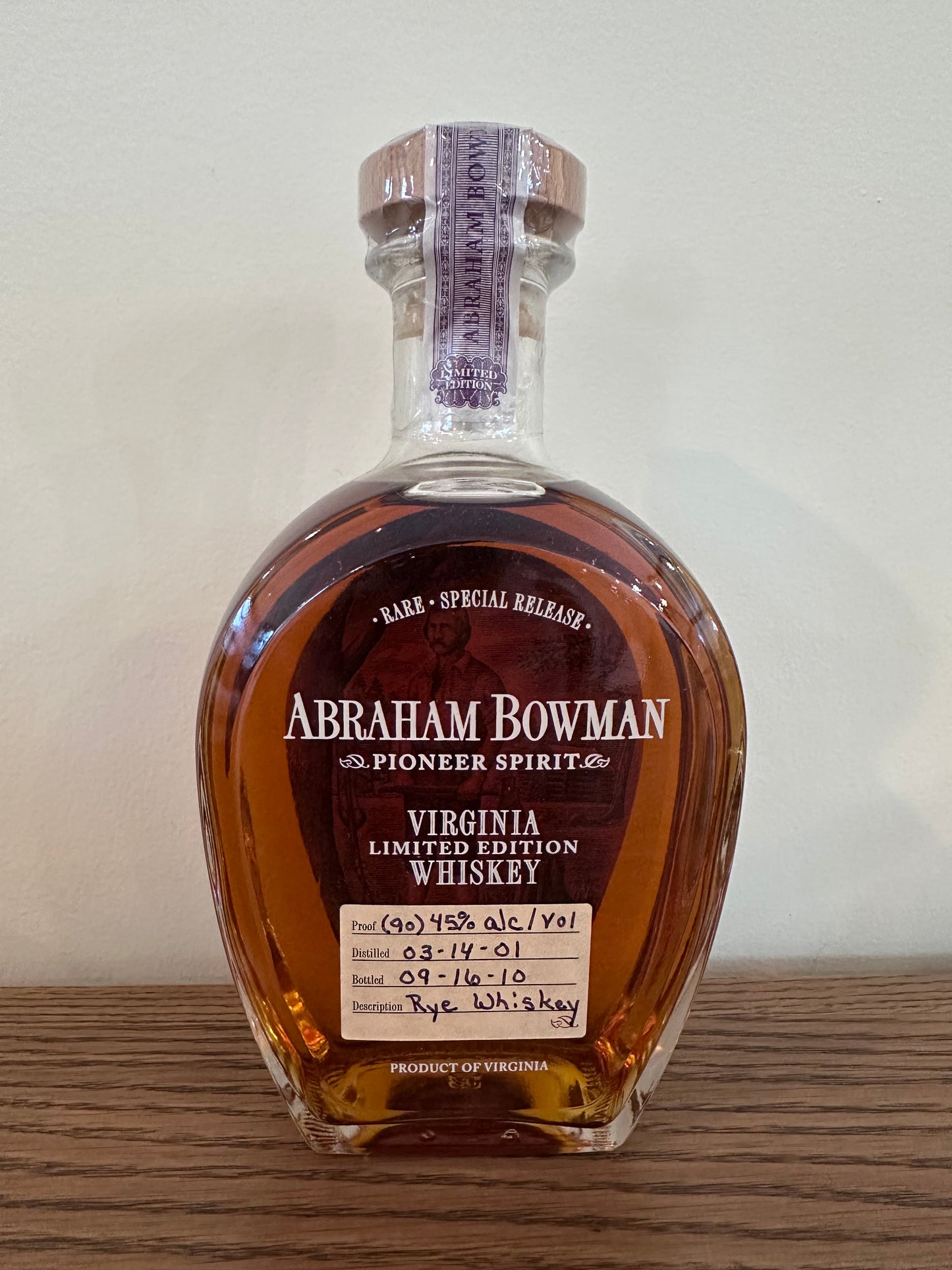Abraham Bowman Rye Whiskey 2010