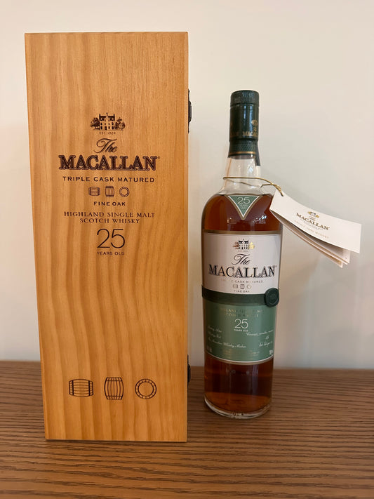 Macallan Fine Oak 25 Year Old Single Malt Scotch Whisky (Green Label, Wooden Box) 700ml