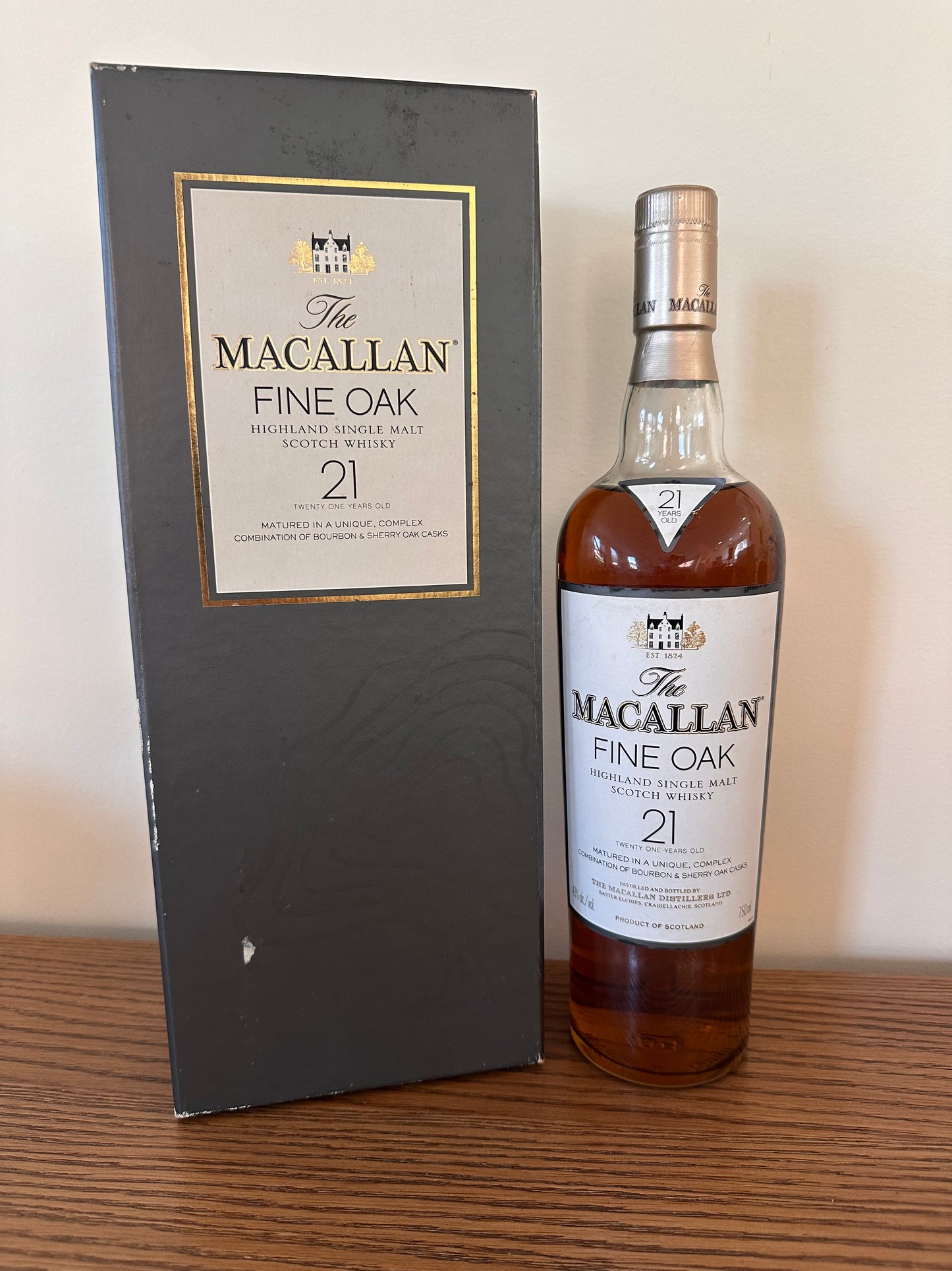 Macallan Fine Oak 21 Year Old Single Malt Scotch Whisky (Grey Box, White Label) 750ml