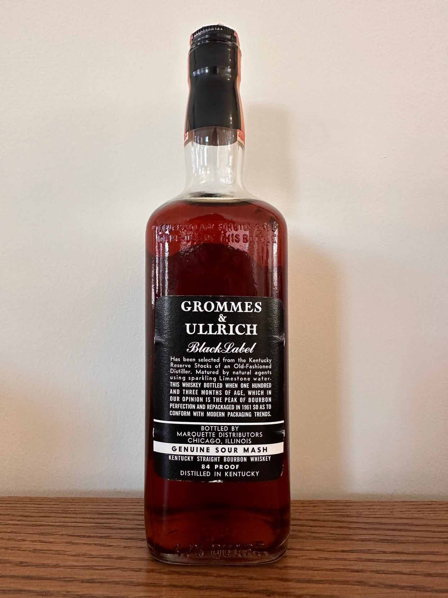 Grommes & Ullrich Black Label Bourbon Distilled in 1942 103 Months