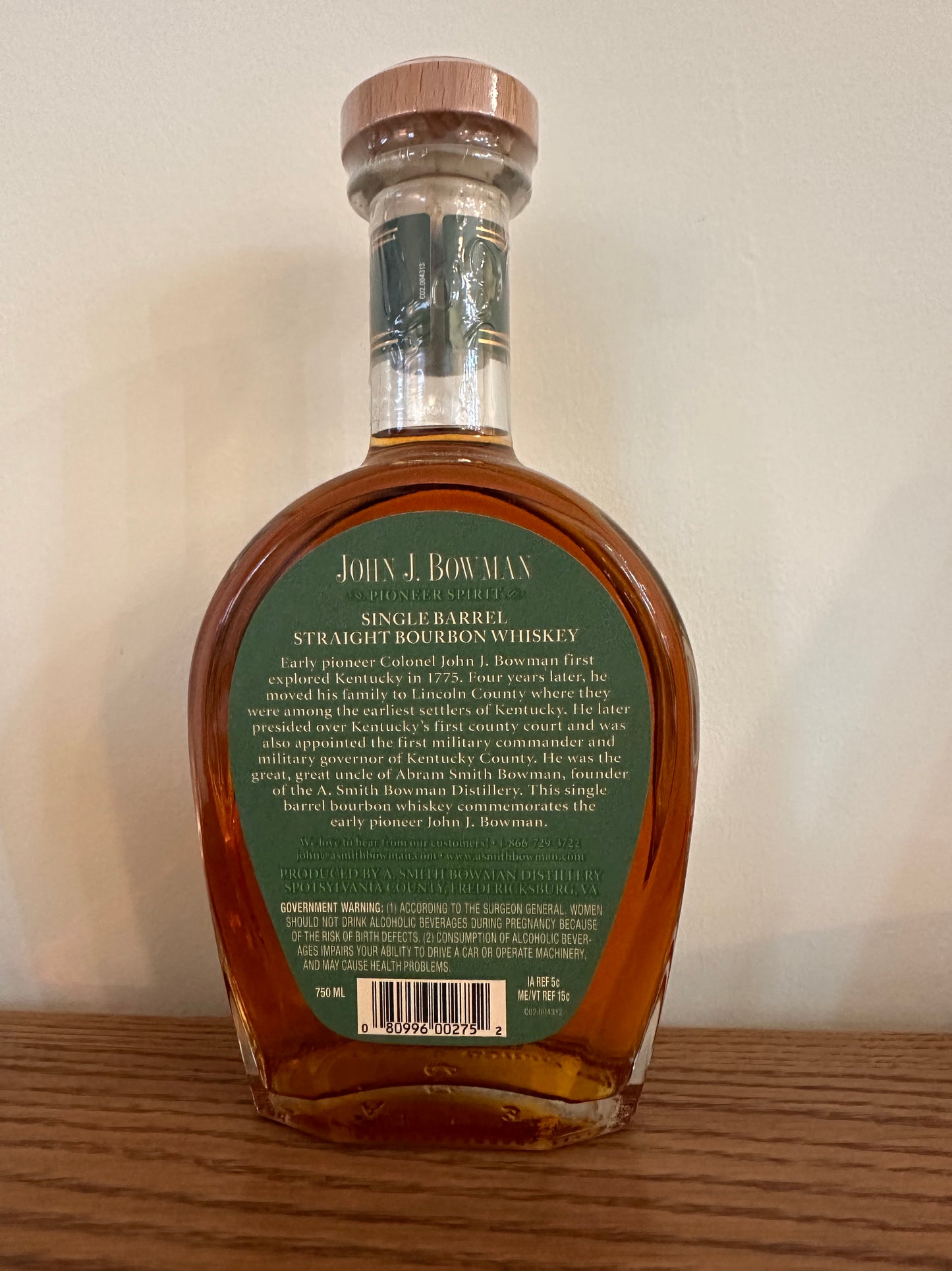John J. Bowman Single Barrel 2023 Virginia Straight Bourbon Whiskey 750ml
