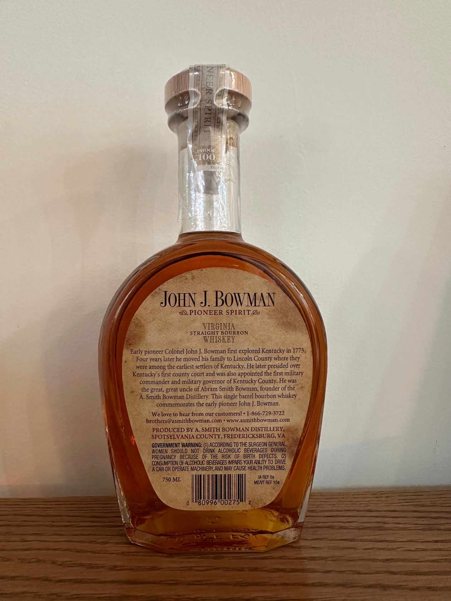 John J. Bowman Single Barrel 2022 Virginia Straight Bourbon Whiskey 750ml