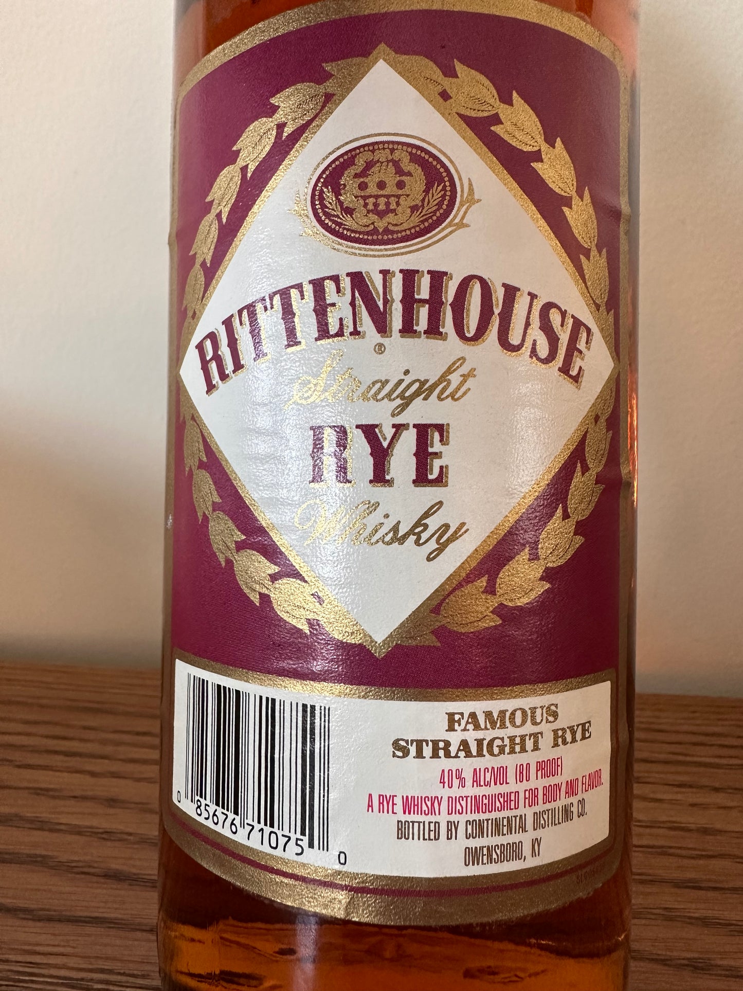 1990's Continental Distilling Rittenhouse Straight Rye Whiskey 750ml
