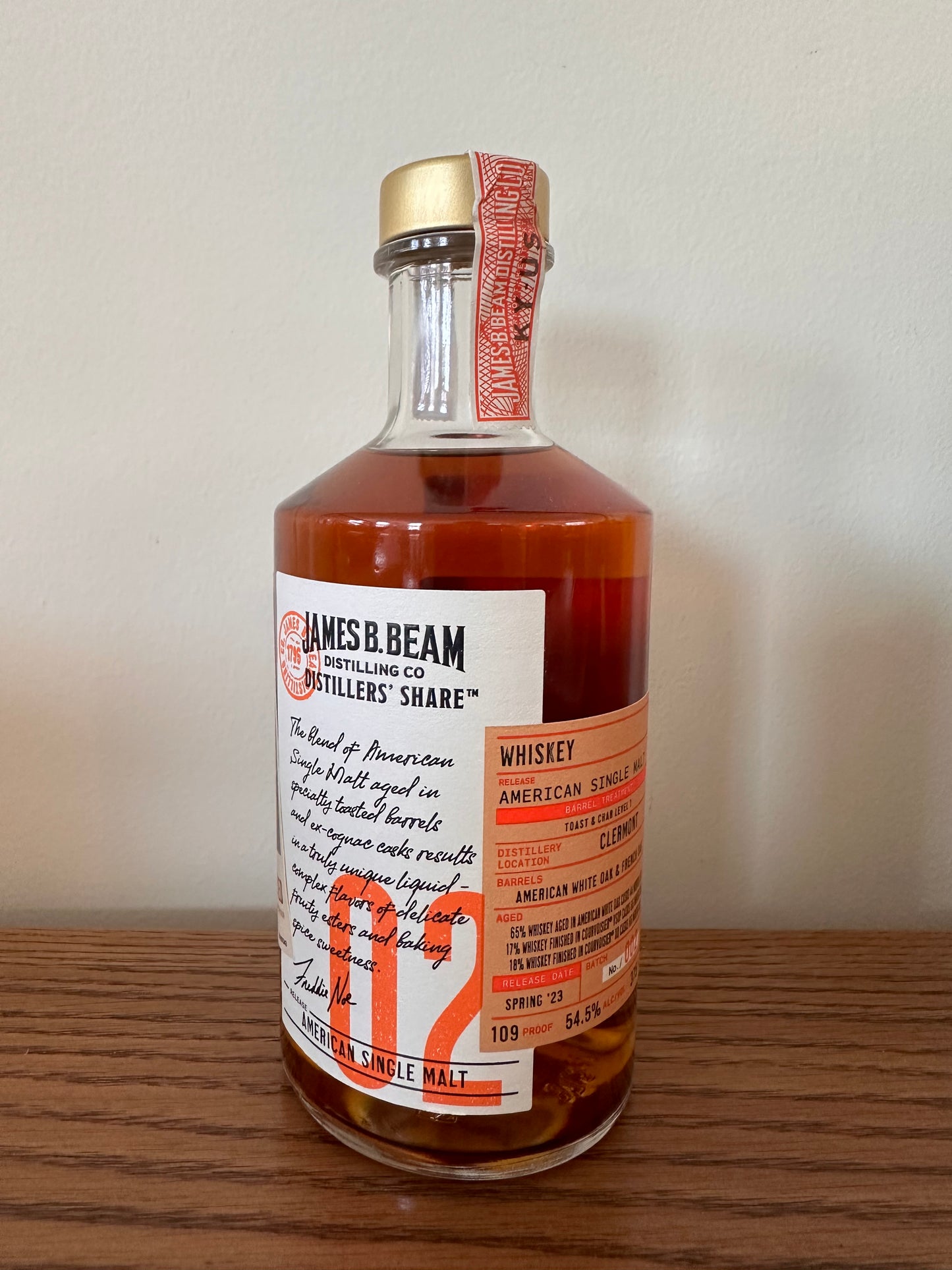 Jim Beam Distilling Co. Distillers' Share Batch No. 2 Courvoisier VSOP XO and American White Oak Finish American Single Malt Whiskey 375ml