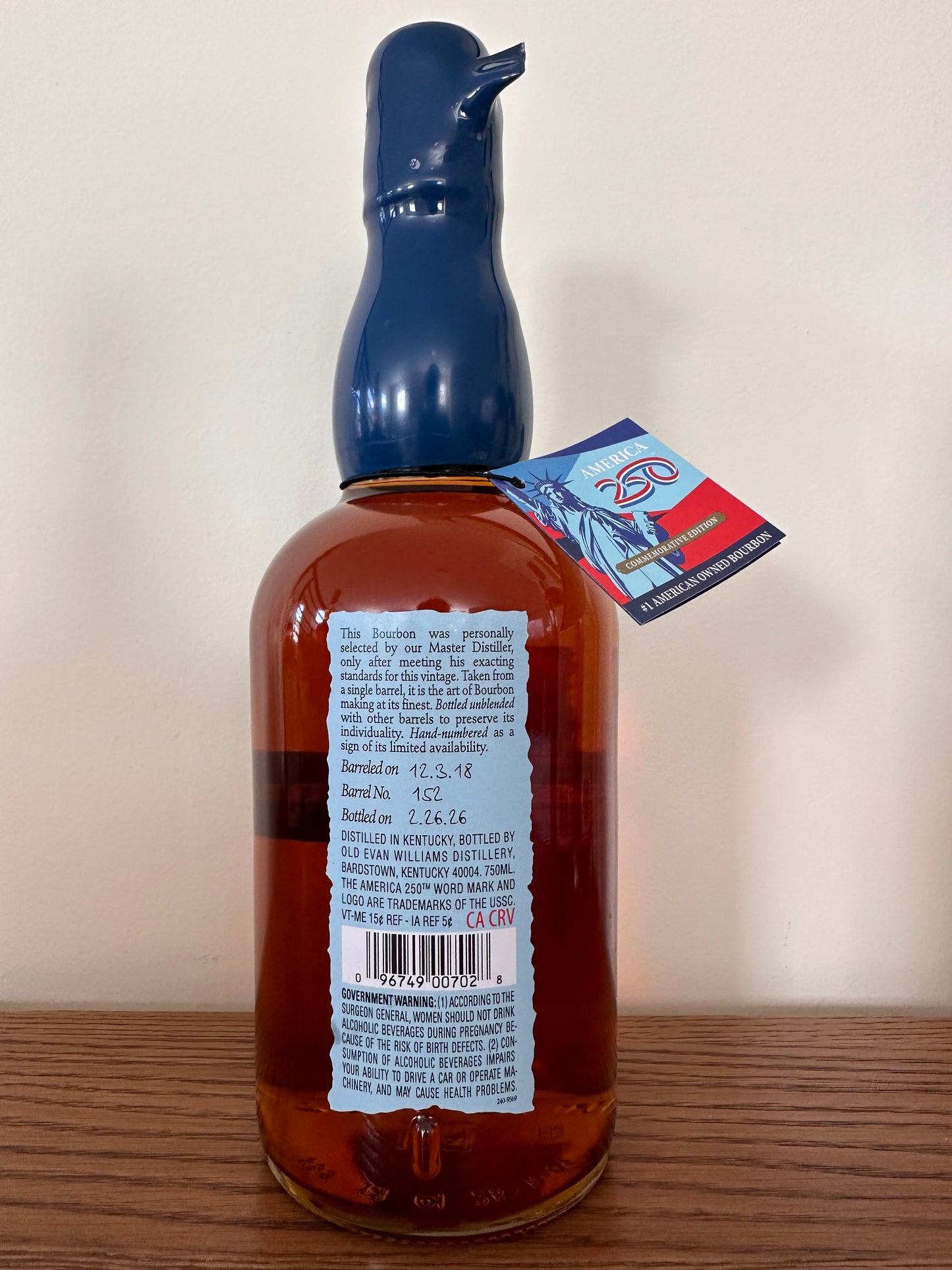 Evan Williams Single Barrel America 250th Commemorative Edition Kentucky Straight Bourbon Whiskey 750ml