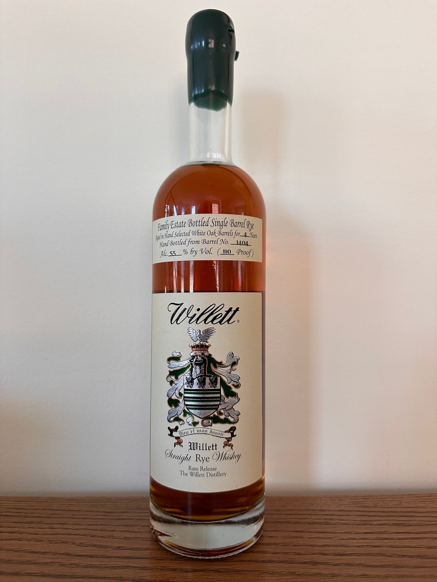 Willett Family Estate 4 Year Old Single Barrel Rye Whiskey #1404 / Green Wax
