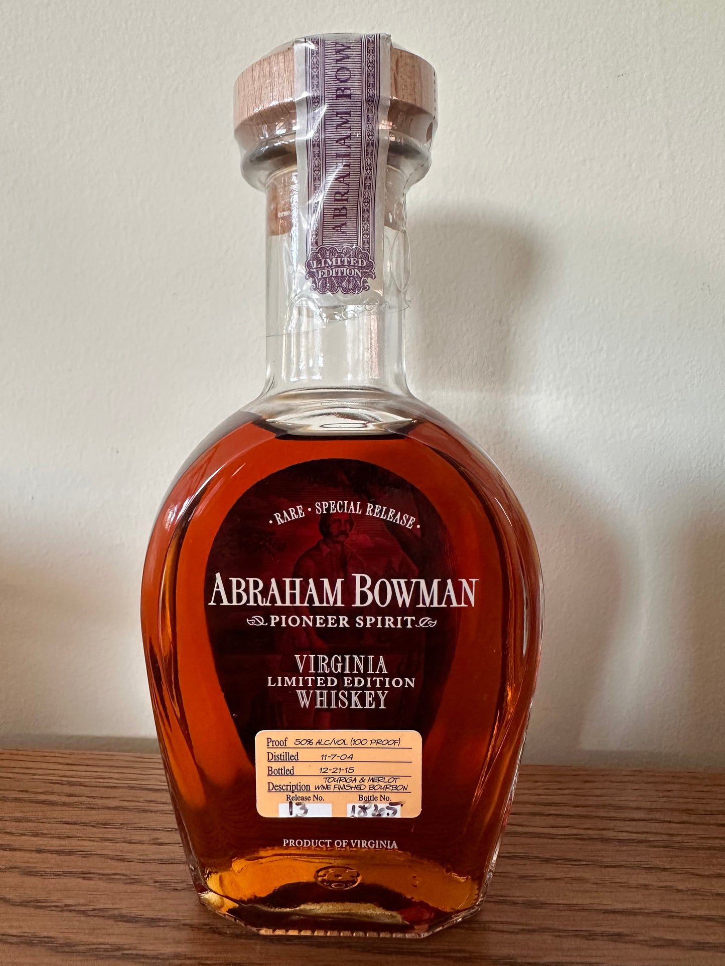 Abraham Bowman Limited Edition Touriga And Merlot Wine Finish Virginia Whiskey 375ml