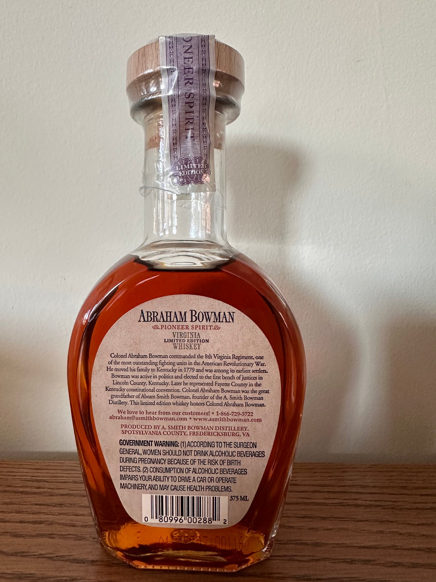 Abraham Bowman Limited Edition Touriga And Merlot Wine Finish Virginia Whiskey 375ml