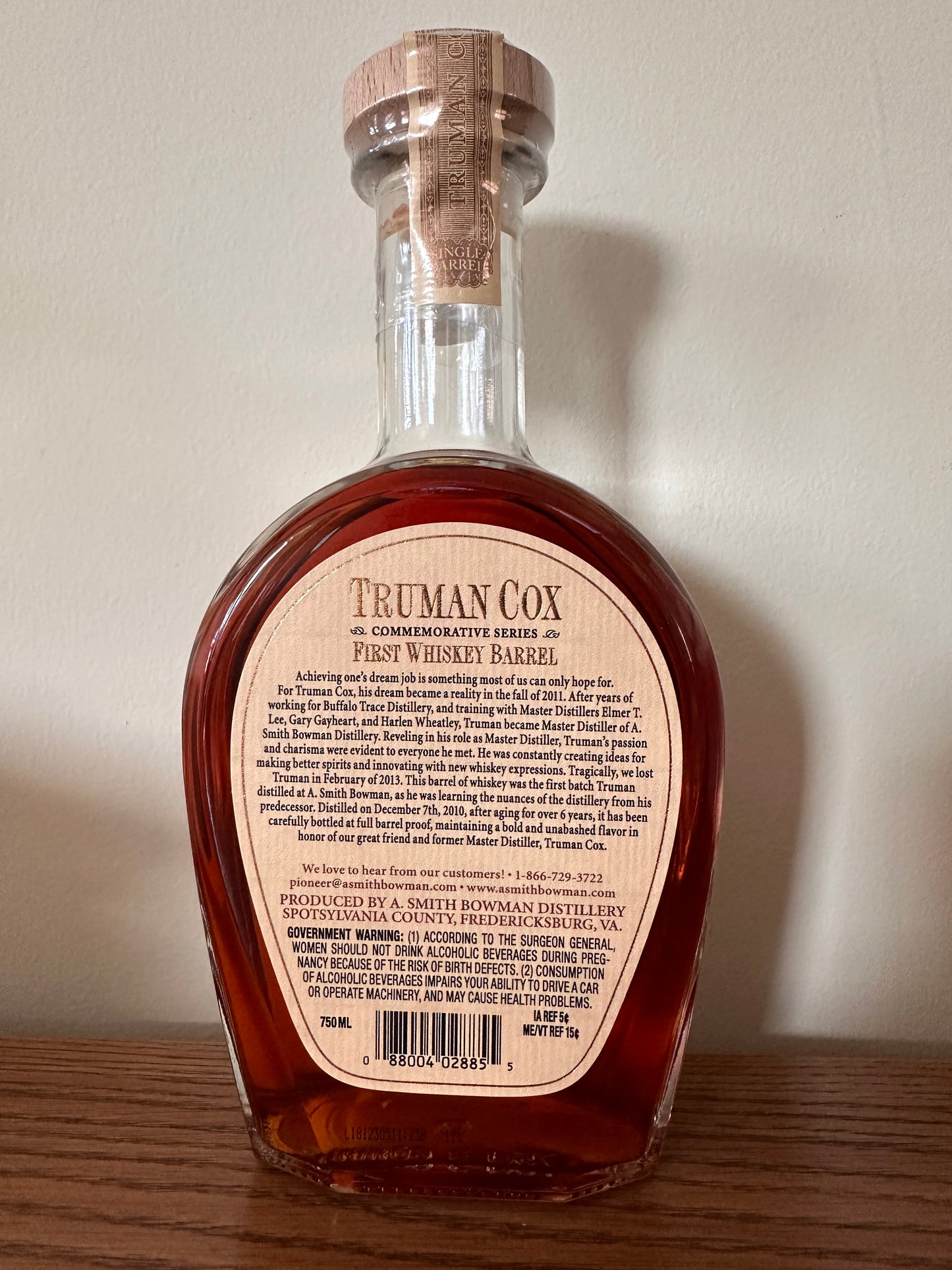 2018 Truman Cox Commemorative Series: First Whiskey Barrel 750ml