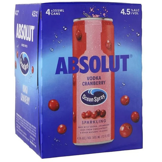 Absolut Ocean Spray Cranberry Vodka Cocktail 355ml Can 4-Pack