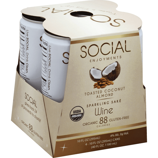 Social Sparkling Wine Toasted Coconut Almond Sparkling Sake Can 4-Pack