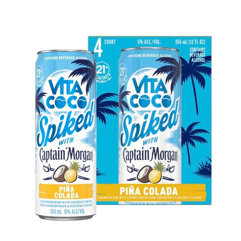 Vita Coco Spiked with Captain Morgan Pina Colada Hard Seltzer 355ml Can 4-Pack