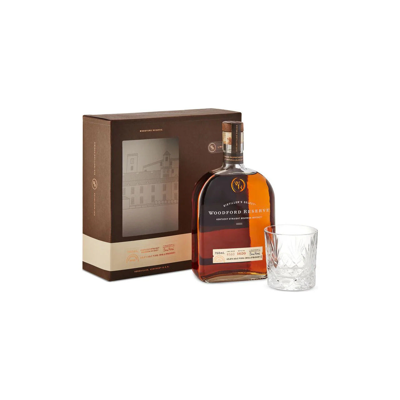 Woodford Reserve Kentucky Straight Bourbon Whiskey with Rocks Glass 750ml