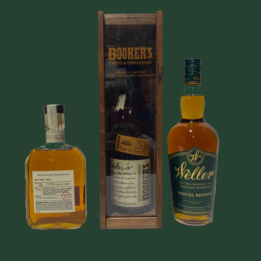 Weller Special Reserve, Woodford Reserve Honey & Booker's Pigskin Batch Christmas Bundle 3-Pack