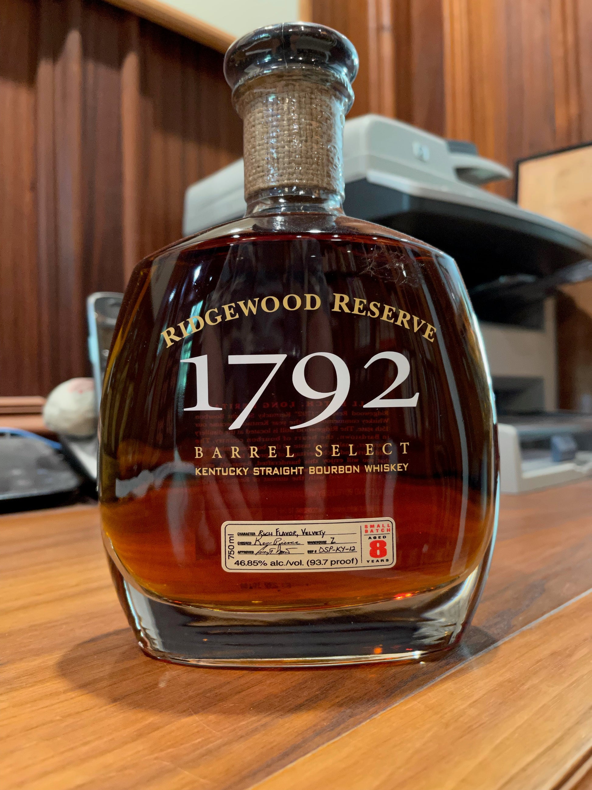 1792 Ridgewood Reserve 8 Year Old Barrel Select Bourbon Whiskey 750ml