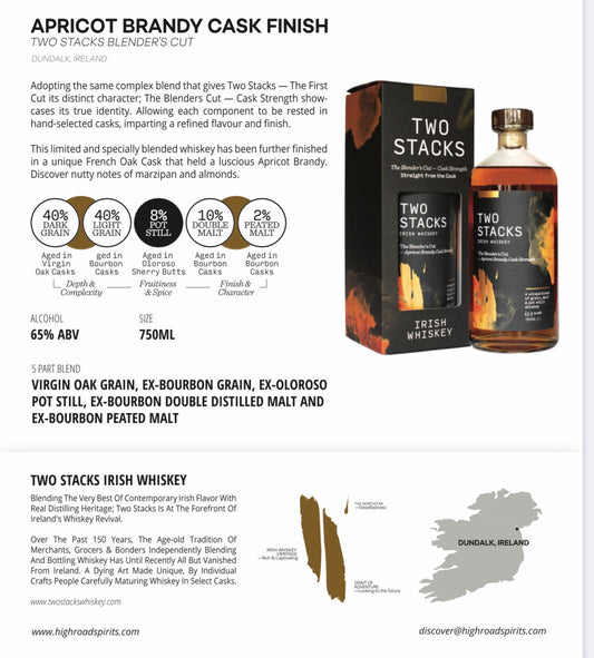 TWO STACKS IRISH WHISKEY APRICOT BRANDY FINISHED 750ML