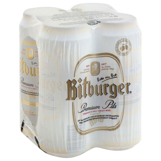 Bitburger Premium Pils Lager Beer 16.9Oz Can 4-Pack